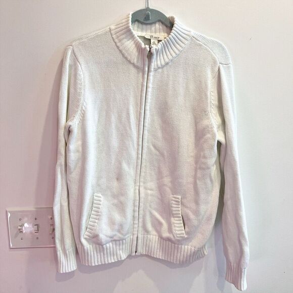 Vtg 90s Tog Shop White Zip Cardigan Large Women's Pockets Mock Neck Sweater - Picture 4 of 6